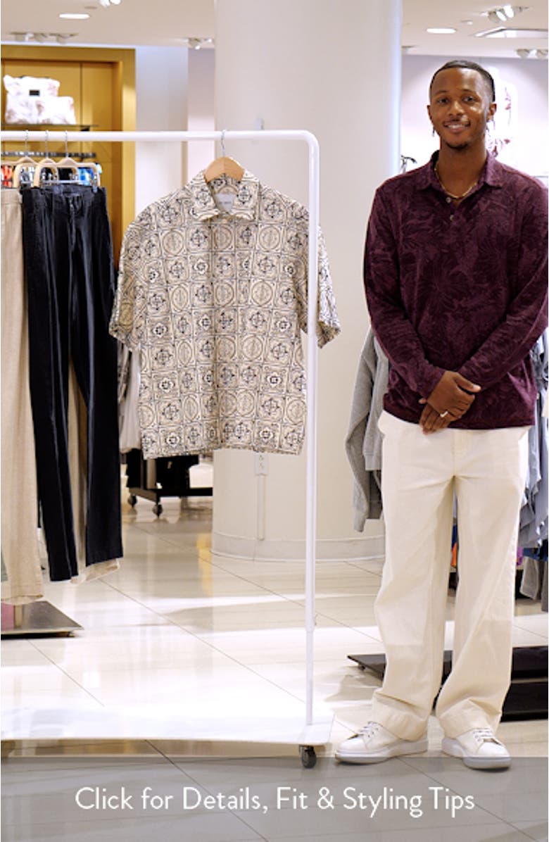 Larry Tile Print Short Sleeve Cotton Button-Up Shirt, sales video thumbnail