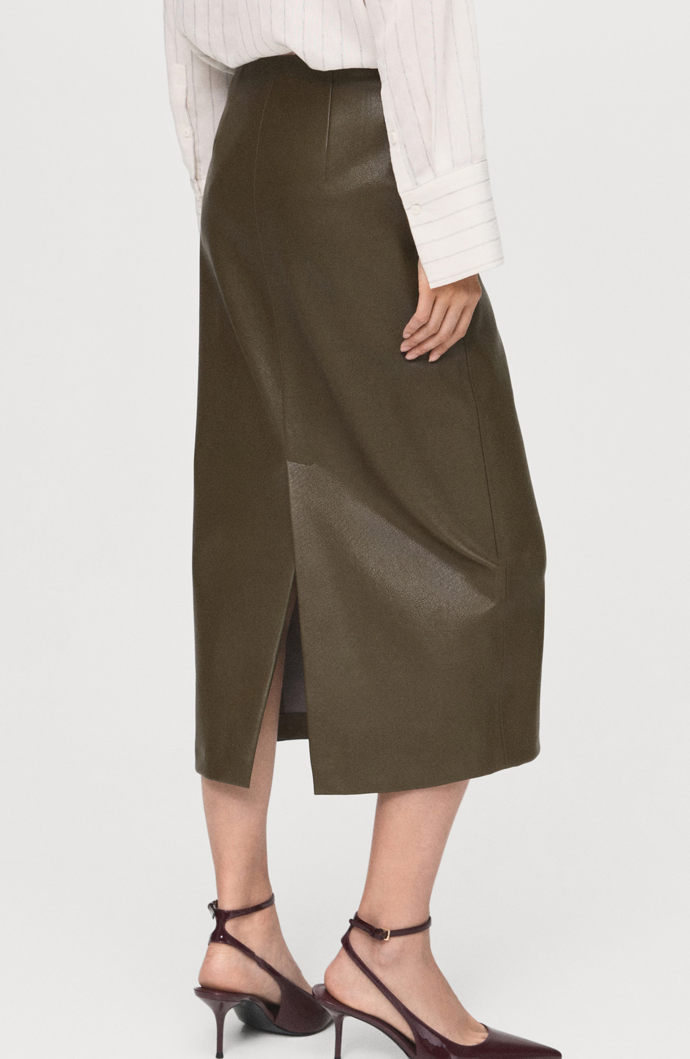 Faux Leather Midi Pencil Skirt - image 2