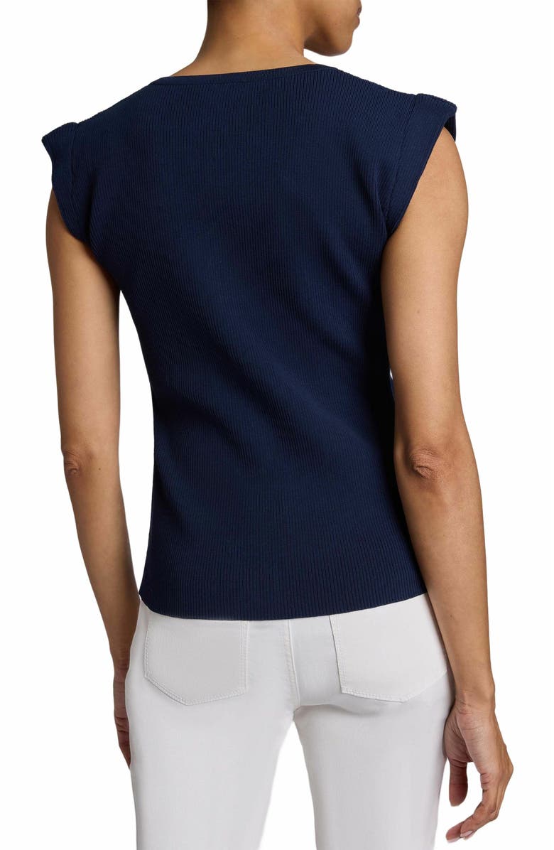 Santorelli ELOWEN Cap Sleeve Ruched Cotton Knit Top, Alternate, color, Marine Blue