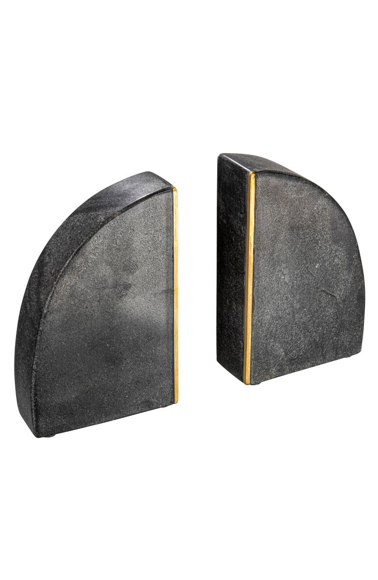 Storied Home Boho Arched Semicircle Marble Bookends with Brass Detail, Set of 2, Black, Main, color, Black