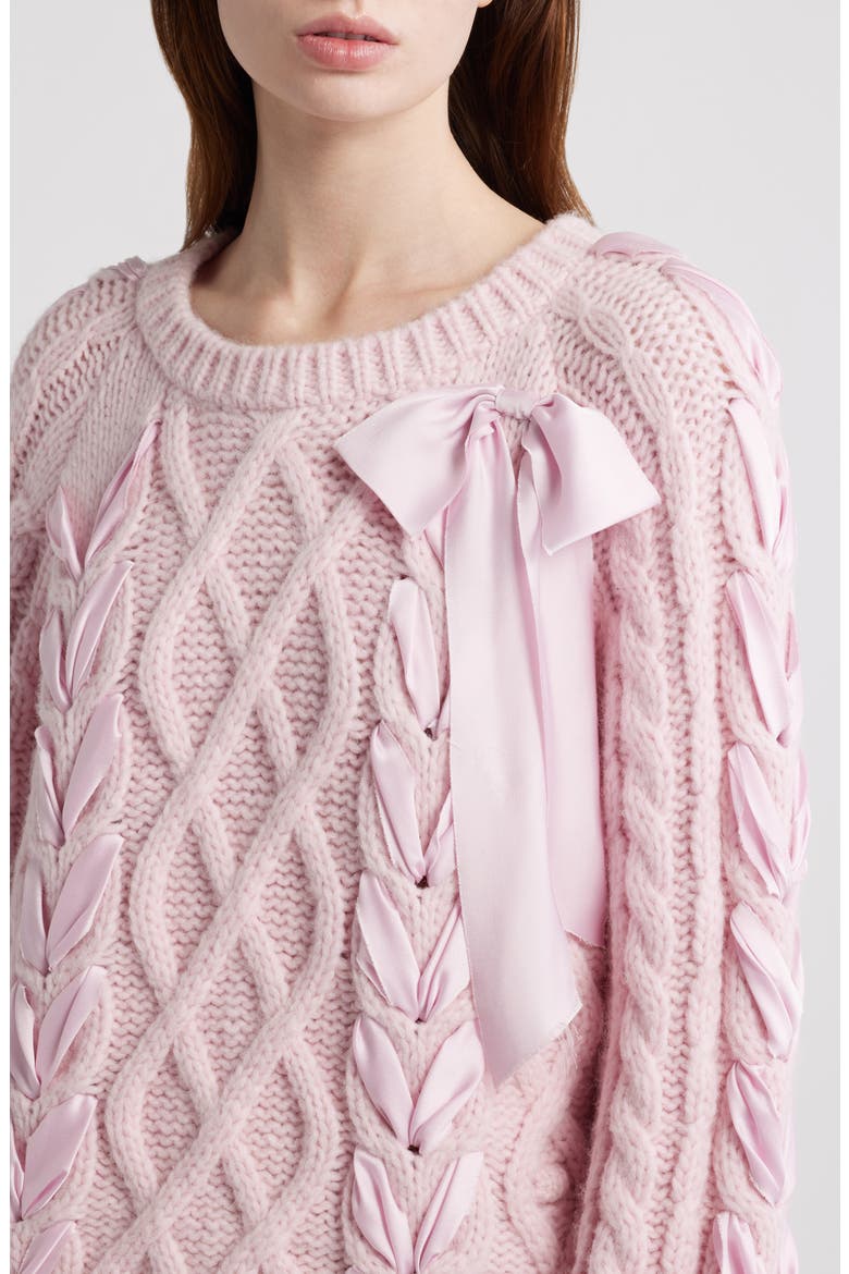 Kloss Ribbon Detail Alpaca Blend Cable Sweater, Alternate, color, BALLET SLIPPER