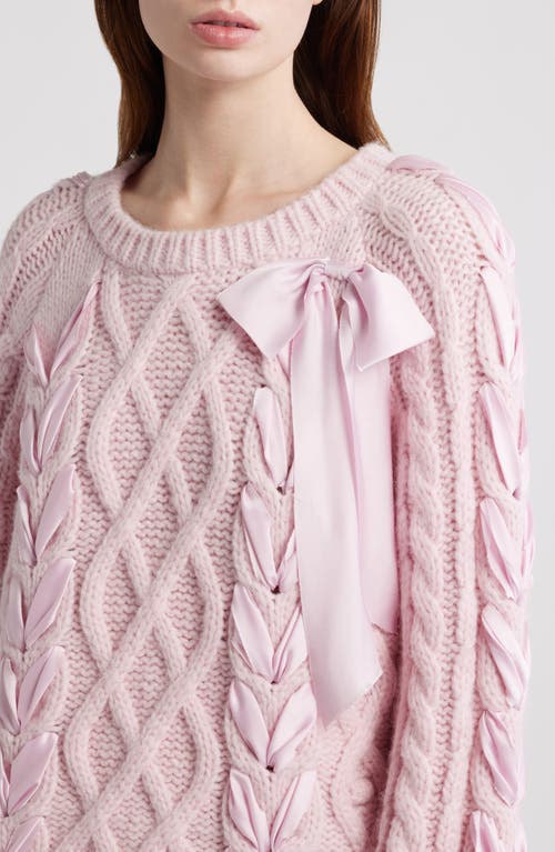 Loveshackfancy Kloss Ribbon Detail Alpaca Blend Cable Sweater In Pink