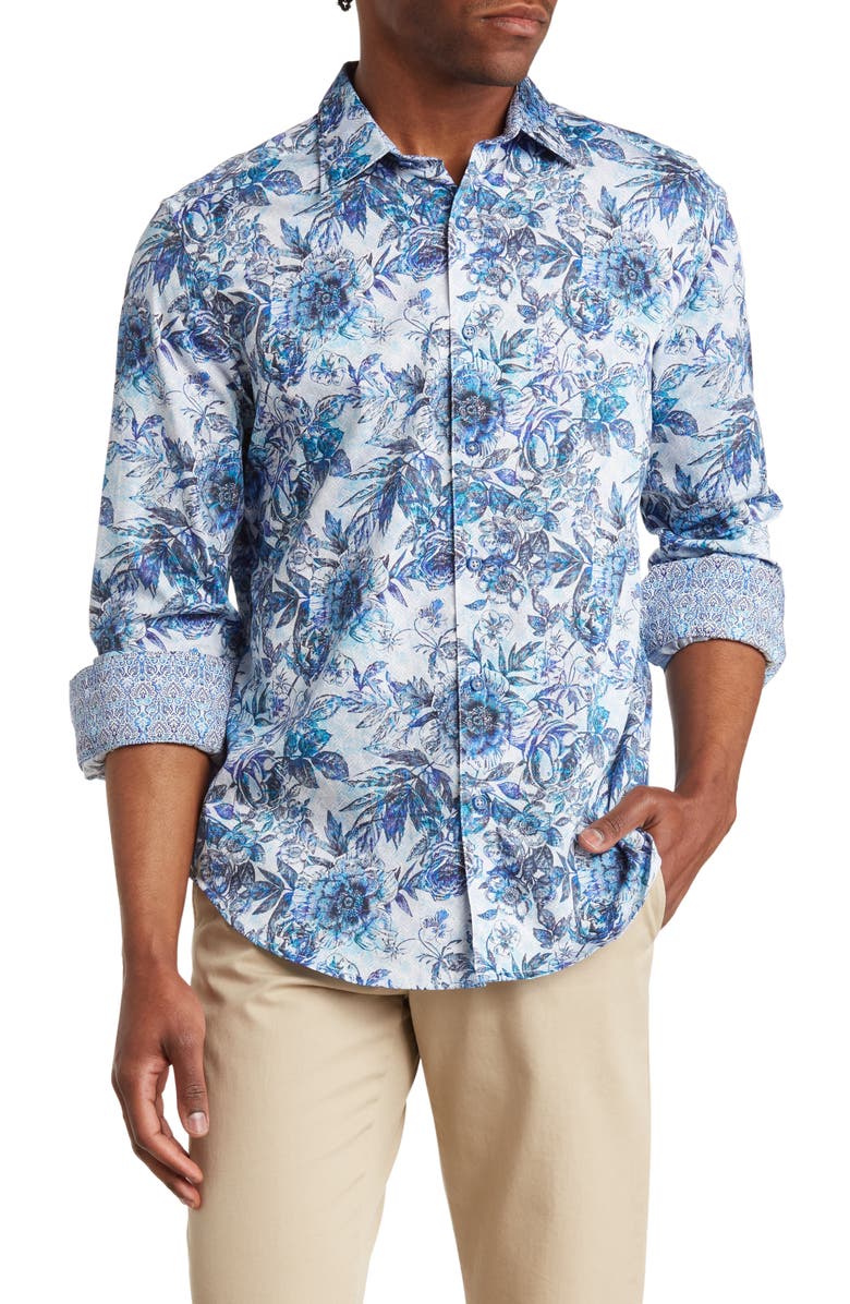Robert Graham Averes Floral Print Button-Up Cotton Shirt, Main, color,