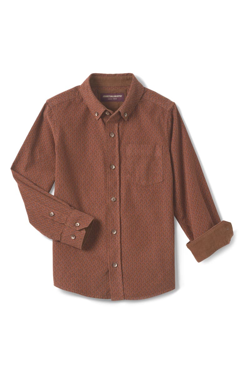 Johnston & Murphy Kids' Geo Print Corduroy Button-Down Shirt, Main, color, 