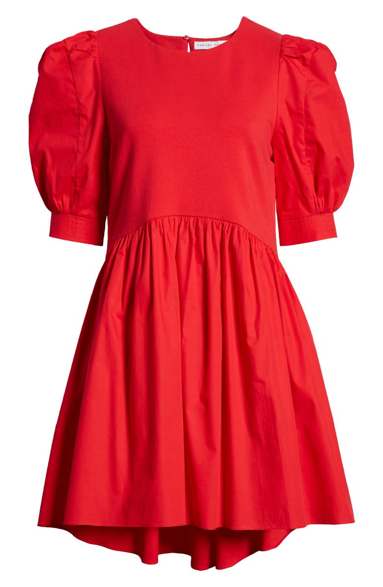 English Factory Mixed Media Puff Sleeve Dress, Alternate, color, 