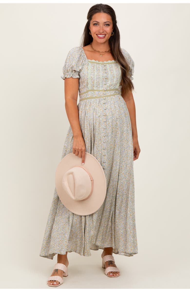 PinkBlush Floral Lace Trim Maxi Dress, Main, color, Light Olive