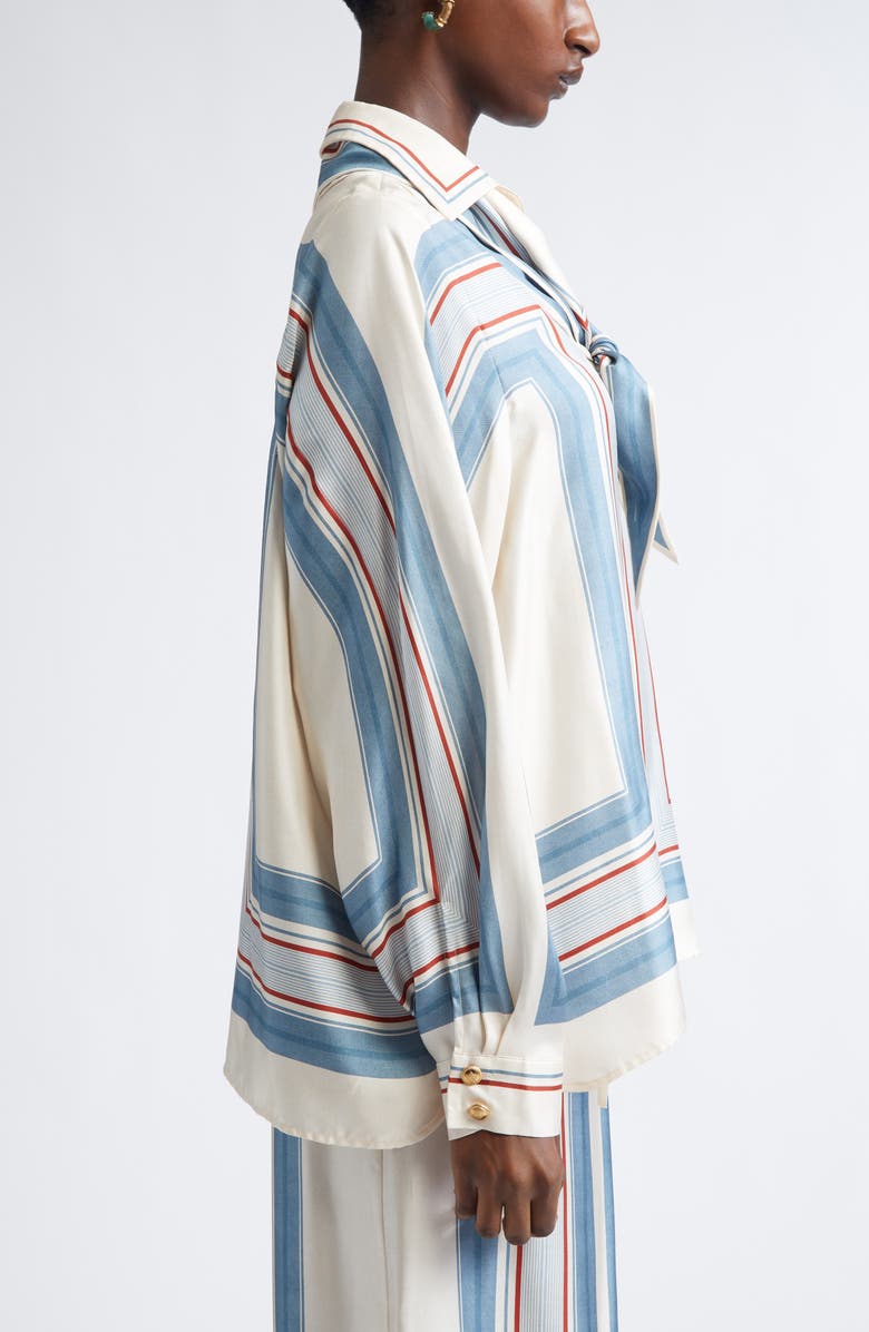 Zimmermann Relaxed Stripe Silk Button-Up Shirt with Removable Scarf, Alternate, color, Ticking Stripe
