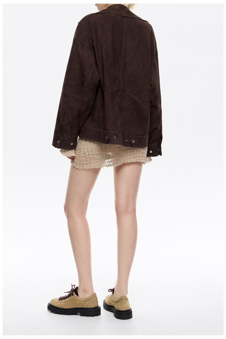 Suede Double-Breasted Jacket, Alternate, color, DARK BROWN