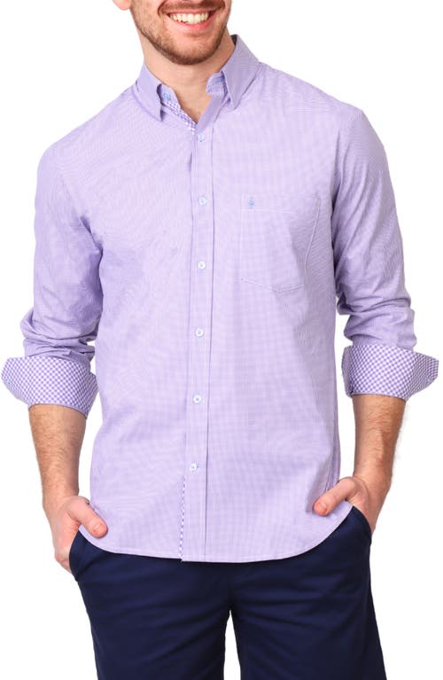 Tailorbyrd Micro Gingham Stretch Cotton Button-up Shirt In Purple