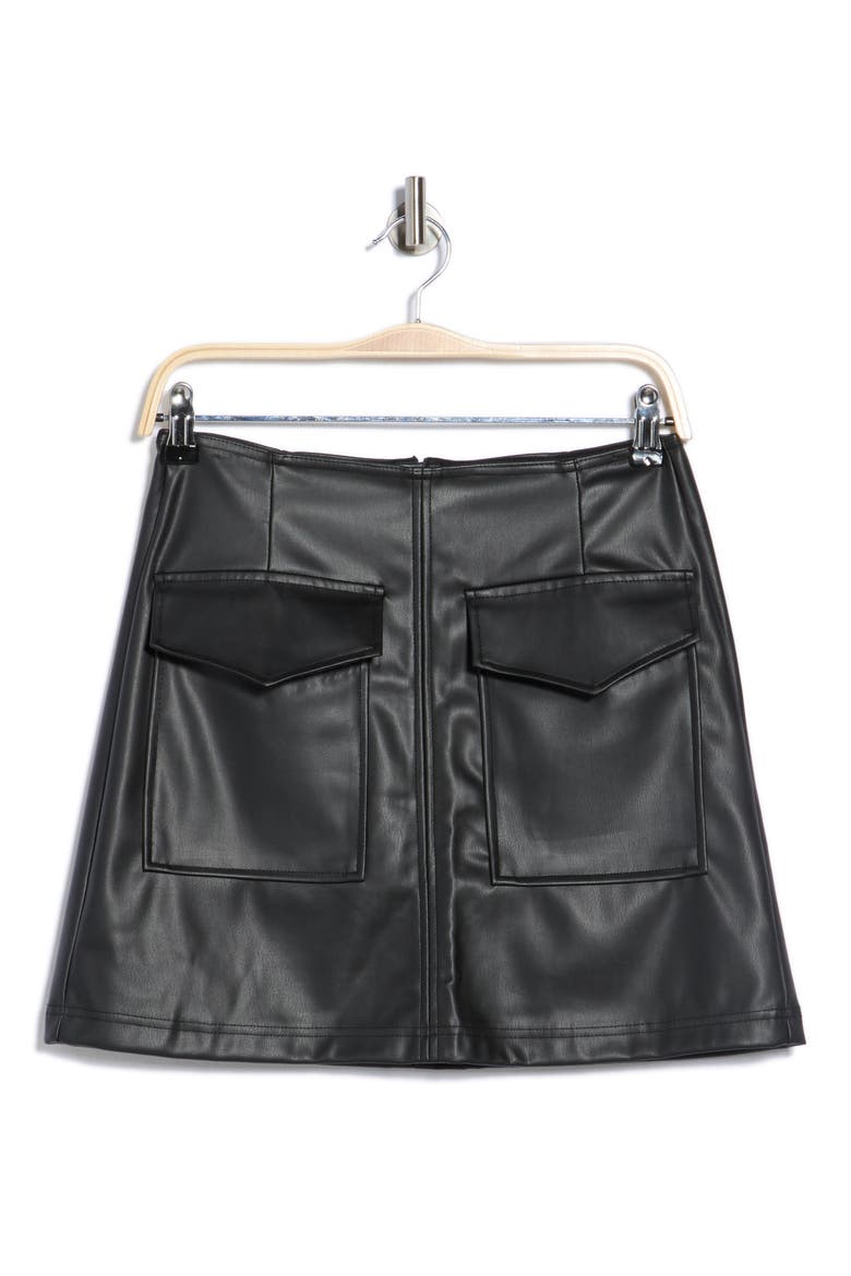 Pocket Faux Leather Miniskirt, Alternate, color, BLACK
