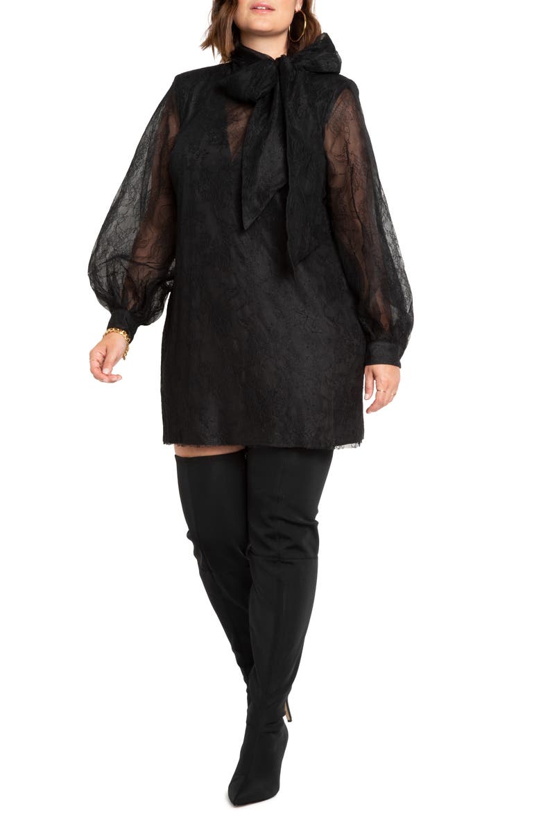 ELOQUII Strong Shoulder Long Sleeve Lace Dress, Main, color, 