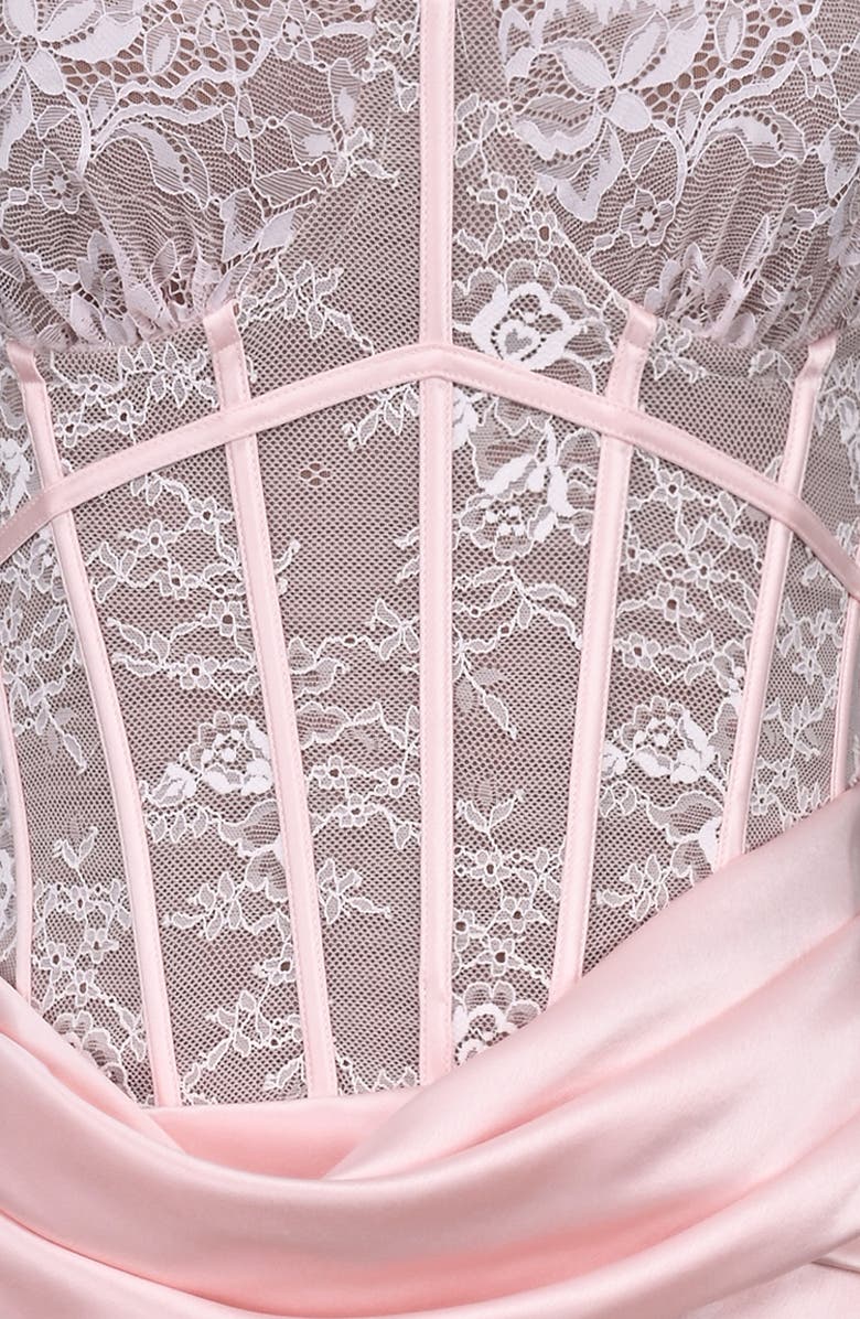 HOUSE OF CB Ayana Strapless Lace & Satin Mermaid Gown, Alternate, color, Pink
