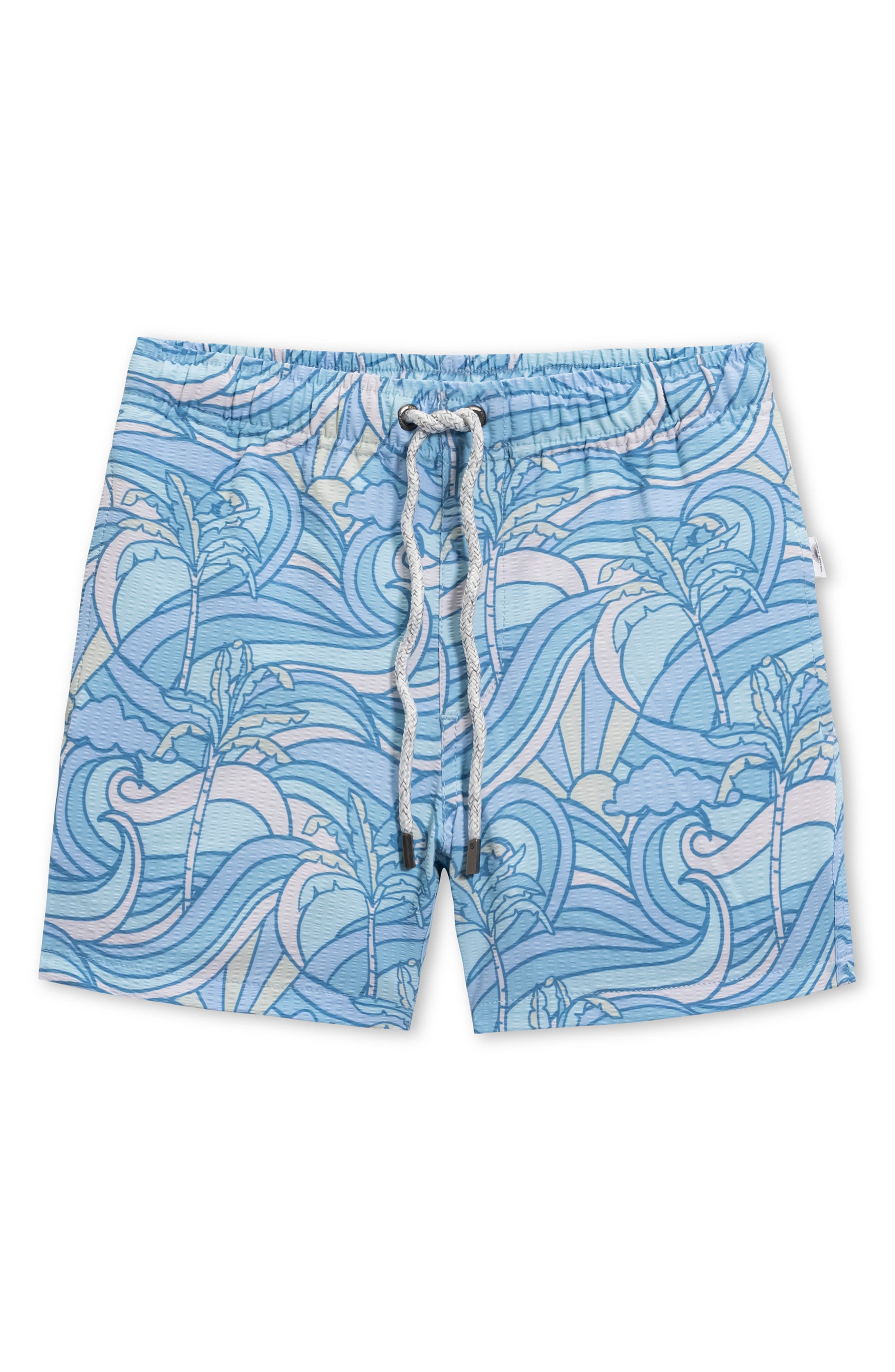 Vintage Summer Kids' Palm Print Seersucker Volley Swim Trunks