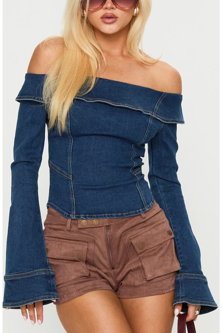 In The Crowd Off the Shoulder Denim Top, Main, color, DARK DENIM