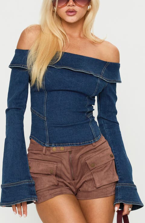 In The Crowd Off the Shoulder Denim Top