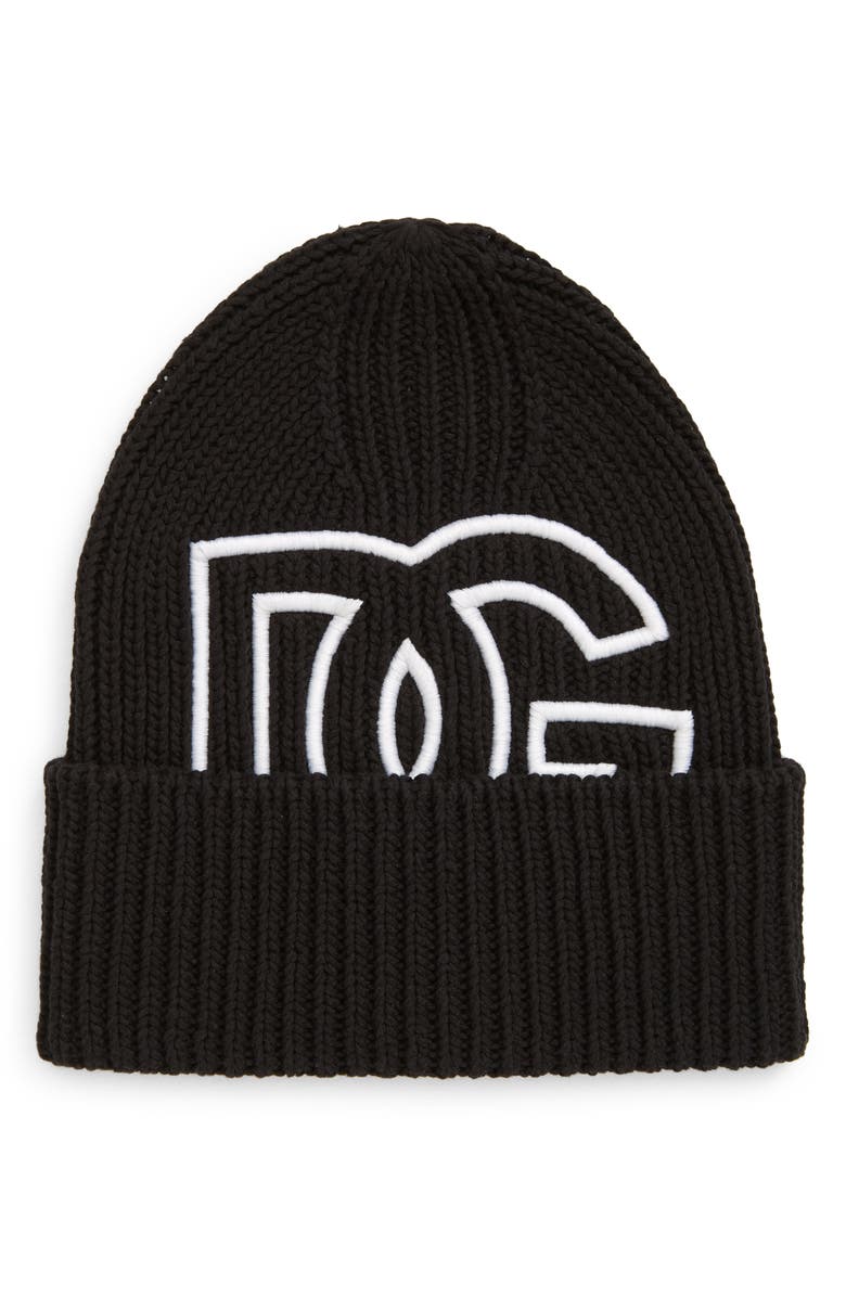 Dolce&Gabbana DG Logo Cotton Cuff Beanie, Main, color, 