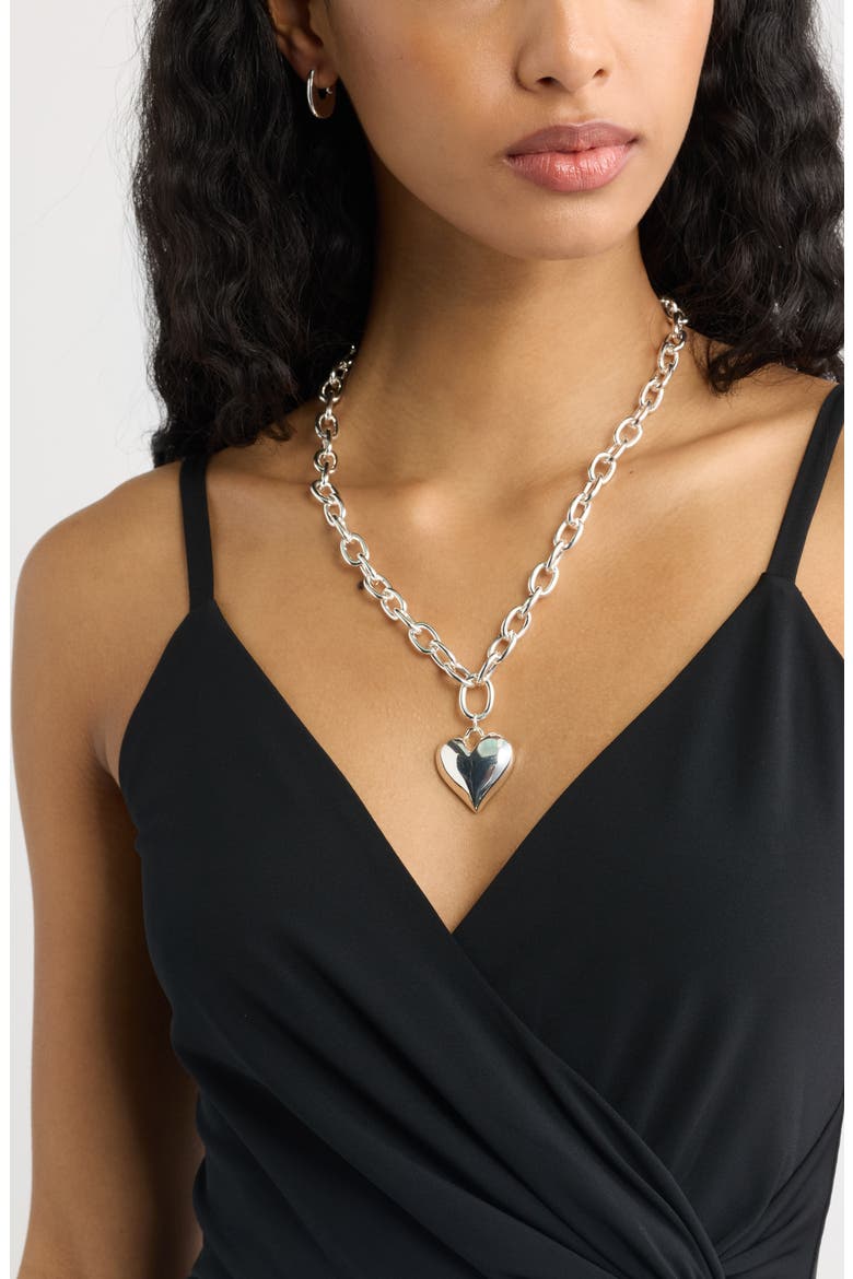 Puffy Heart Chain Necklace, Alternate, color, SILVER