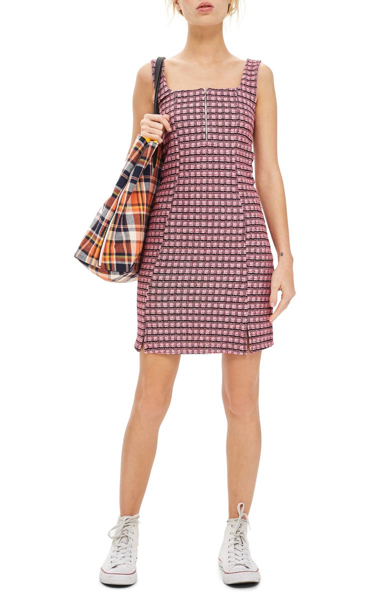 Topshop Mini Check Pinafore Dress, Main, color,