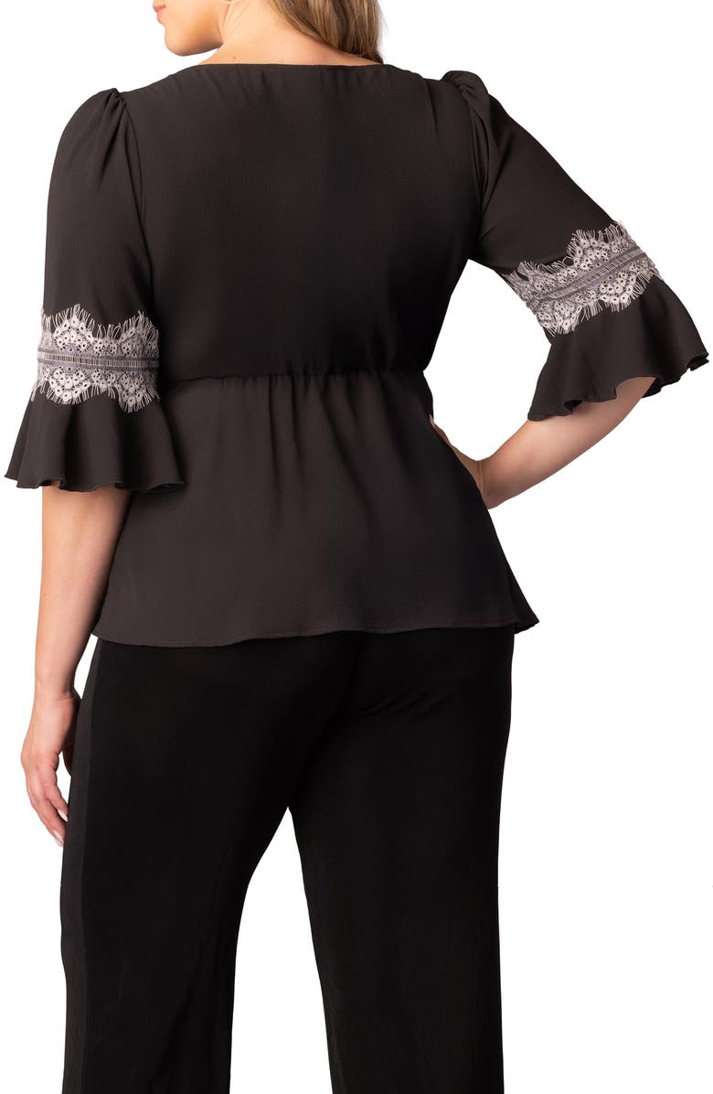 Kiyonna Chateau Lace Peplum Top, Alternate, color, Black Noir