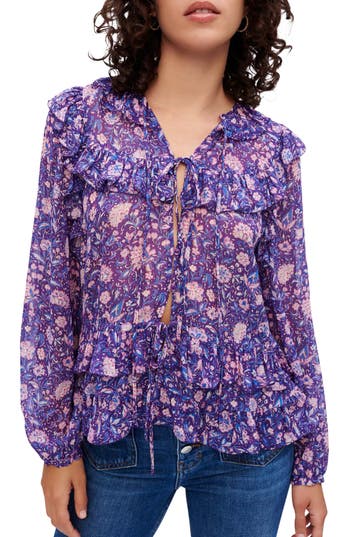 Maje Loleta Floral Ruffle Blouse In Purple