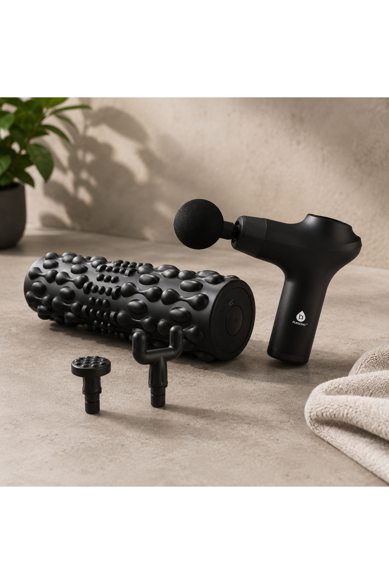 3-Speed Massage Gun & Vibrating Foam Roller, Alternate, color, Black