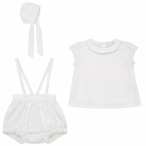 Girls Woven Top and Overall Set, 3-Piece, 100% Cotton