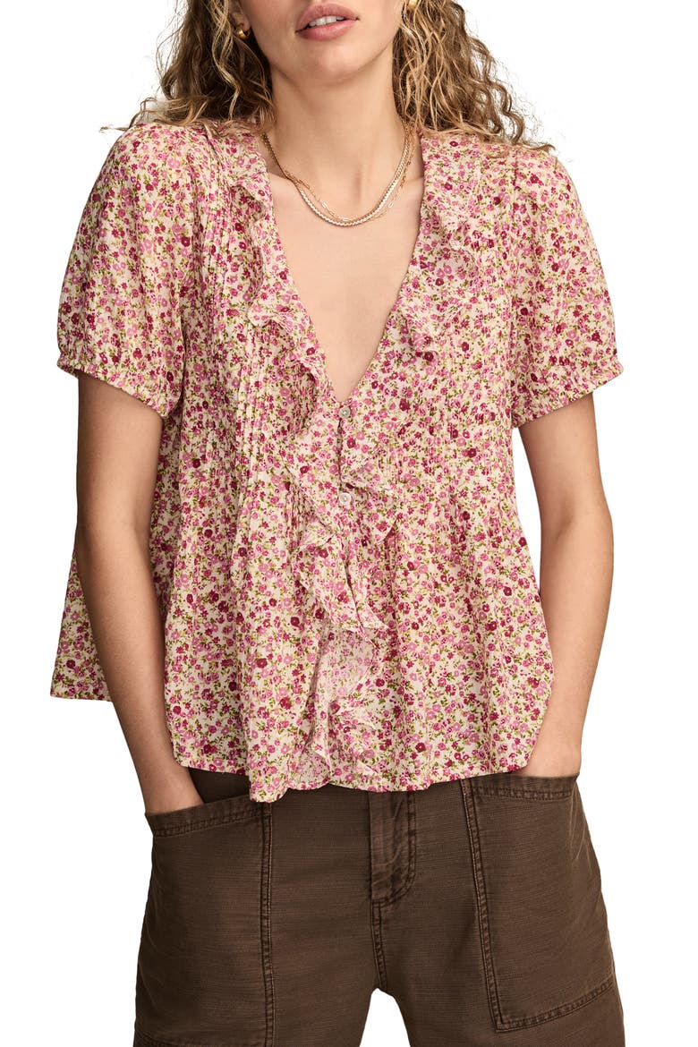 Floral Pintuck Cotton Top, Main, color, PINK FLORAL