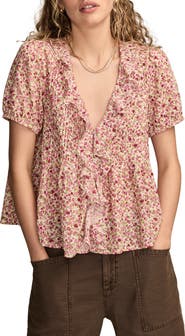 Lucky Brand Floral Pintuck Cotton Top