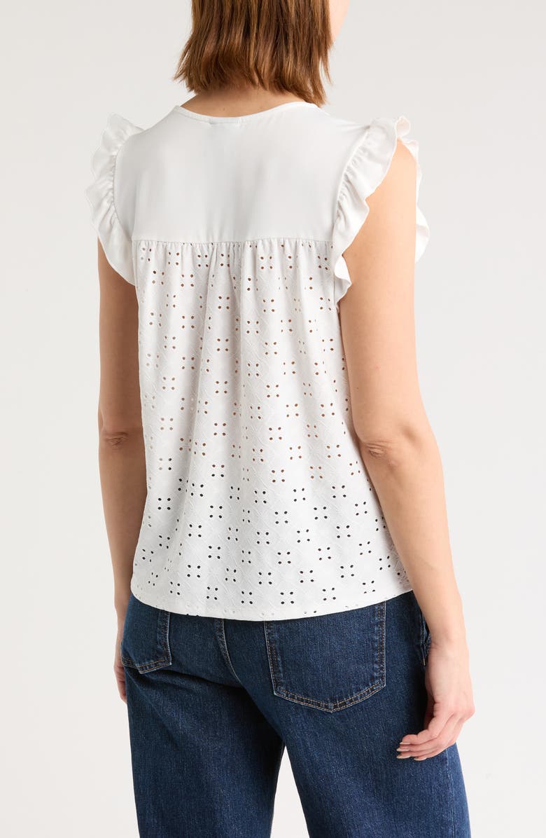 Bobeau Embroidered Eyelet Cap Sleeve Top, Alternate, color,