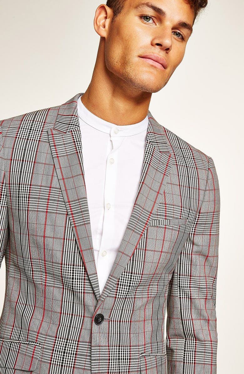 Topman Muscle Fit Check Suit Jacket, Alternate, color,