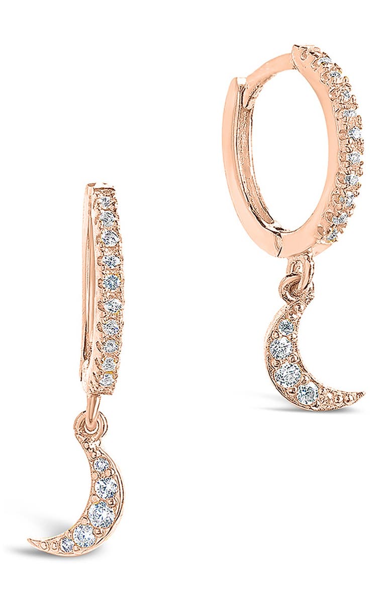 Sterling Forever 14K Rose Gold Plated Sterling Silver CZ Crescent Micro Hoops, Main, color,