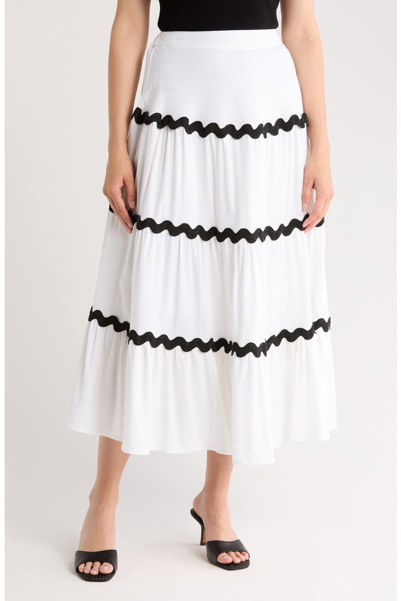 Roye Rickrack Tiered Skirt, Main, color, WHITE/BLACK