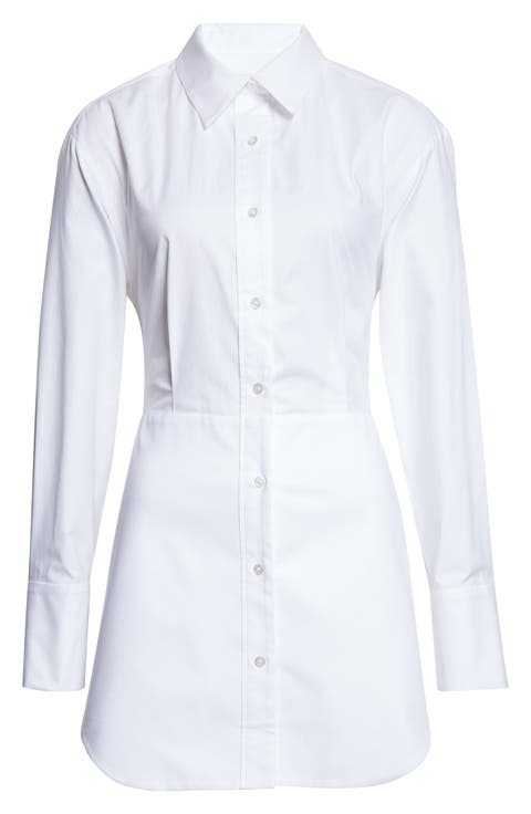 Bunny Ear Tied Long Sleeve Cotton Poplin Shirtdress