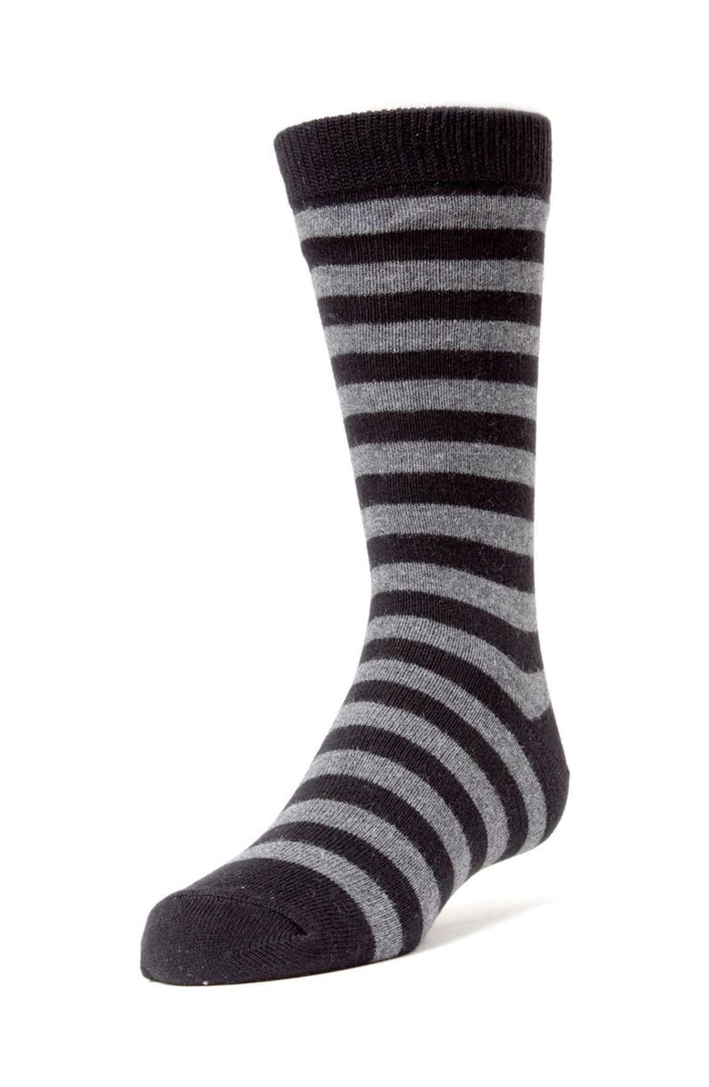 MeMoi Two Color Striped Dress Socks, Main, color, Black