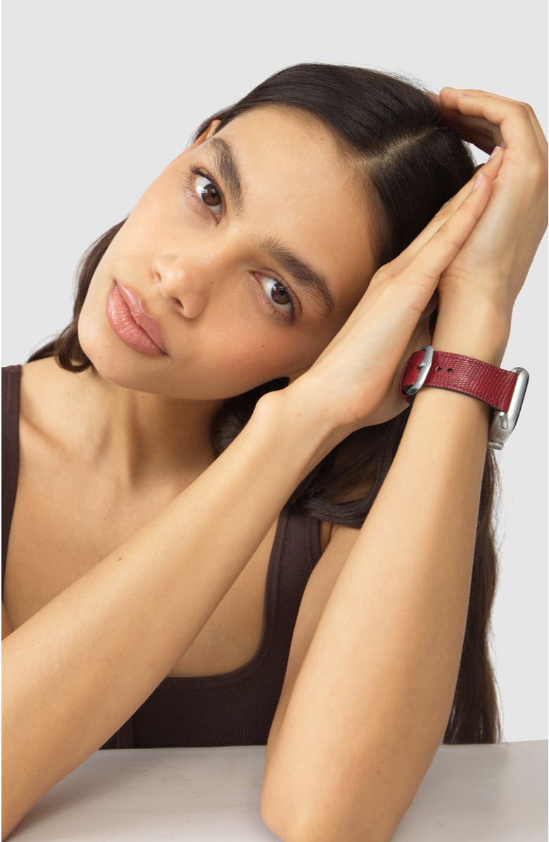 HYER GOODS Upcycled Leather Apple Watch Band, Alternate, color, Red / Silver- 38/40/41Mm