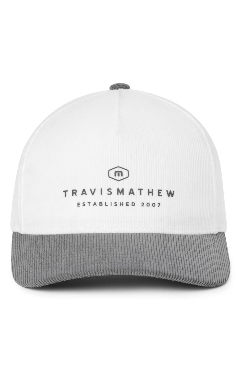 TravisMathew Bike Tour Corduroy Snapback Baseball Hat, Main, color, White