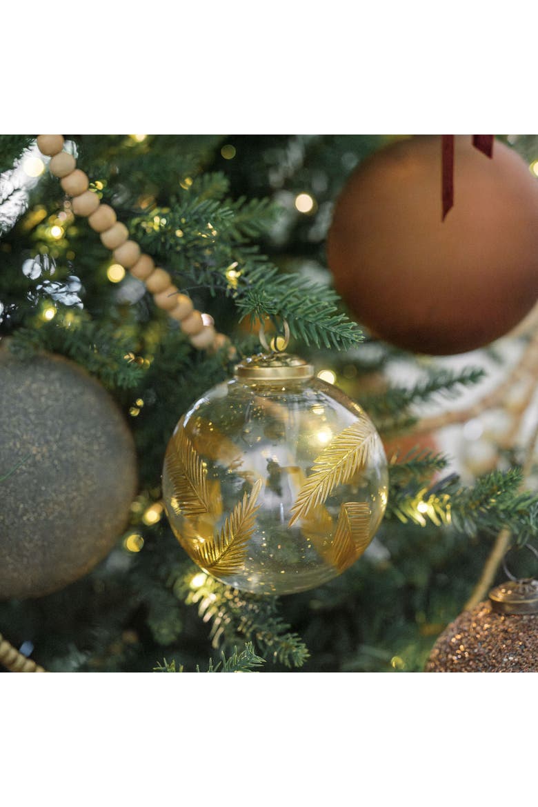 3" Artisan Glass Gold Etched Leaf Ornament, Alternate, color, Gold