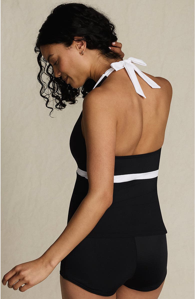 Lands' End D-Cup Chlorine Resistant V-neck Halter Tankini Swimsuit Top, Alternate, color, Black/White