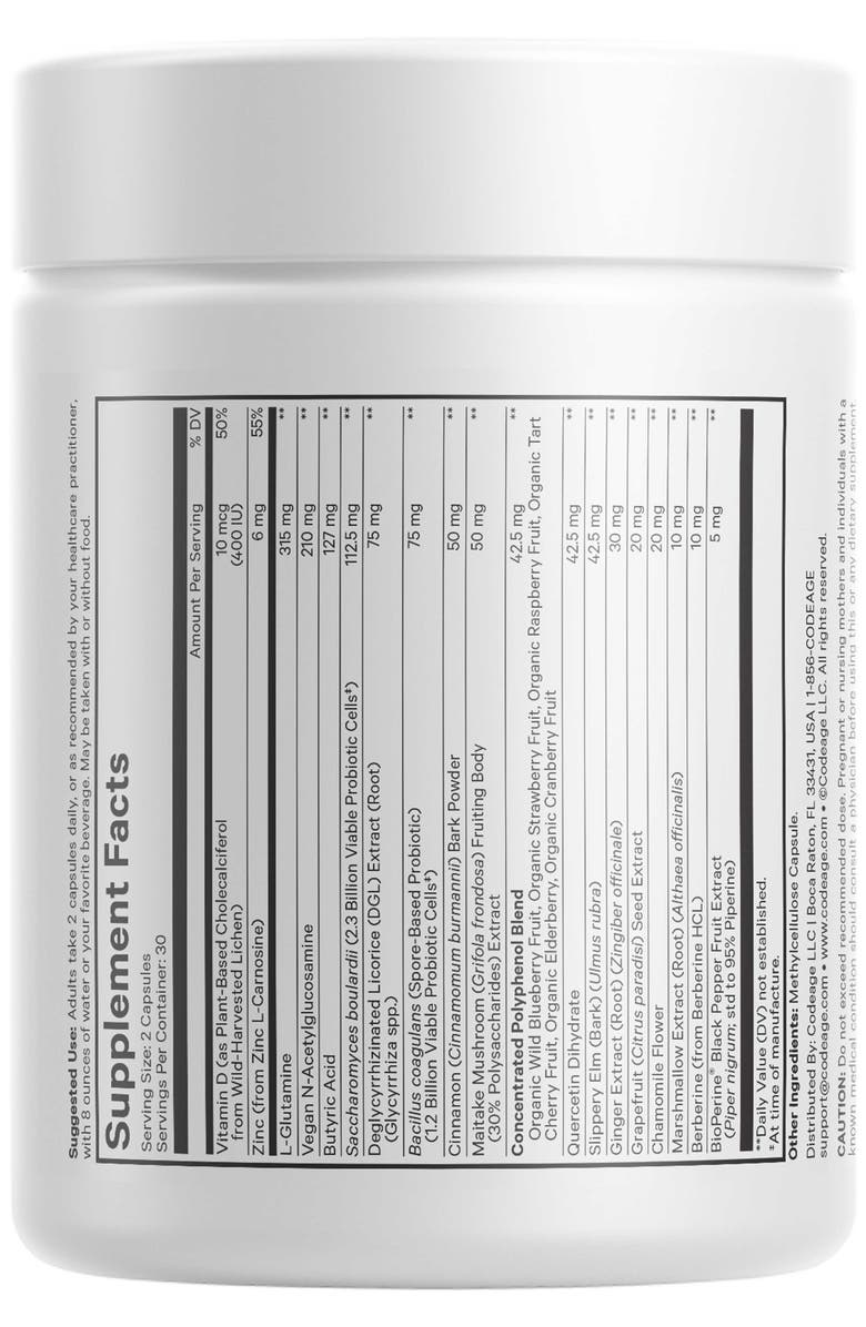 Codeage Leaky Gut L-Glutamine + Probiotics Supplement, Alternate, color, White