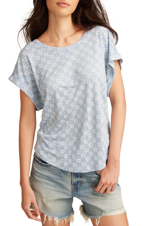 Abstract Floral Short Sleeve Knit Top