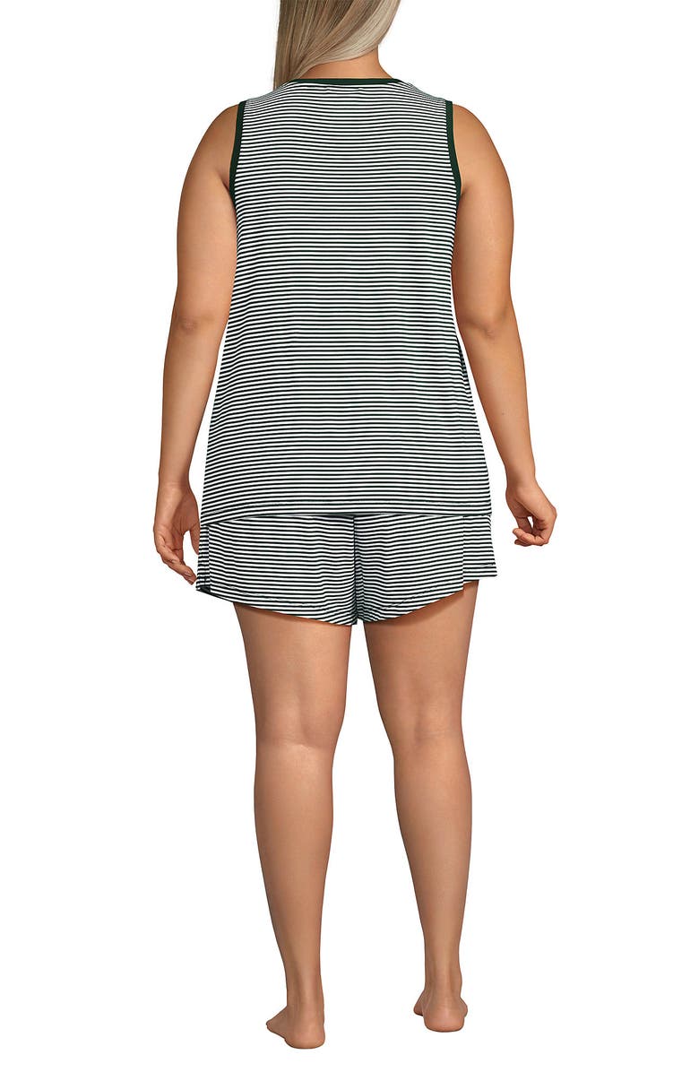Lands' End Cooling 3 Piece Pajama Set - Robe Tank and Shorts, Alternate, color, Pine Valley Mini Stripe