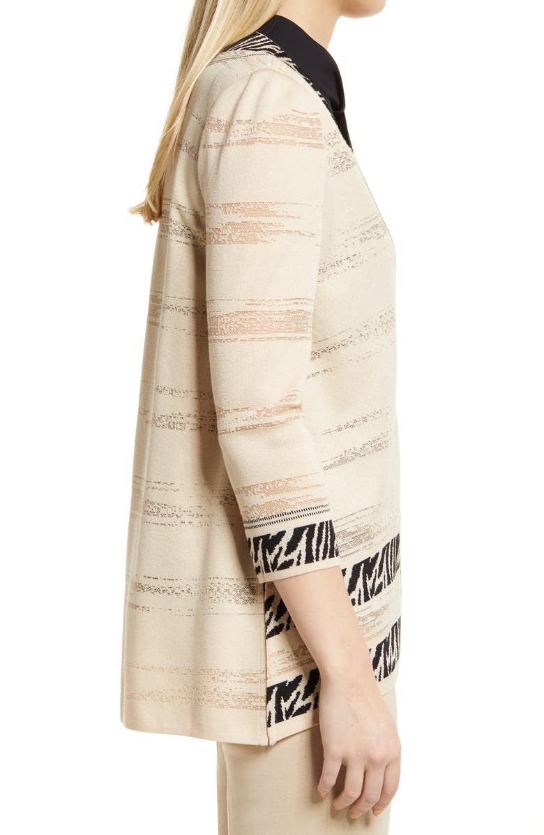 Ming Wang Zebra Trim Sheer Knit Draped Jacket, Alternate, color, 