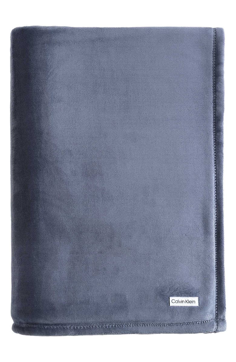 Calvin Klein Core Plush Blanket, Main, color, Slate B Lue