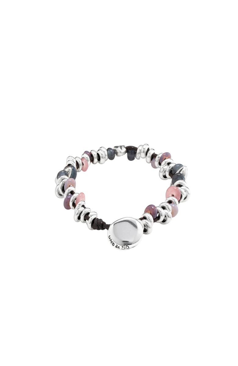 UNODE50 Braided Leather and Bead Bracelet, Main, color, Silver