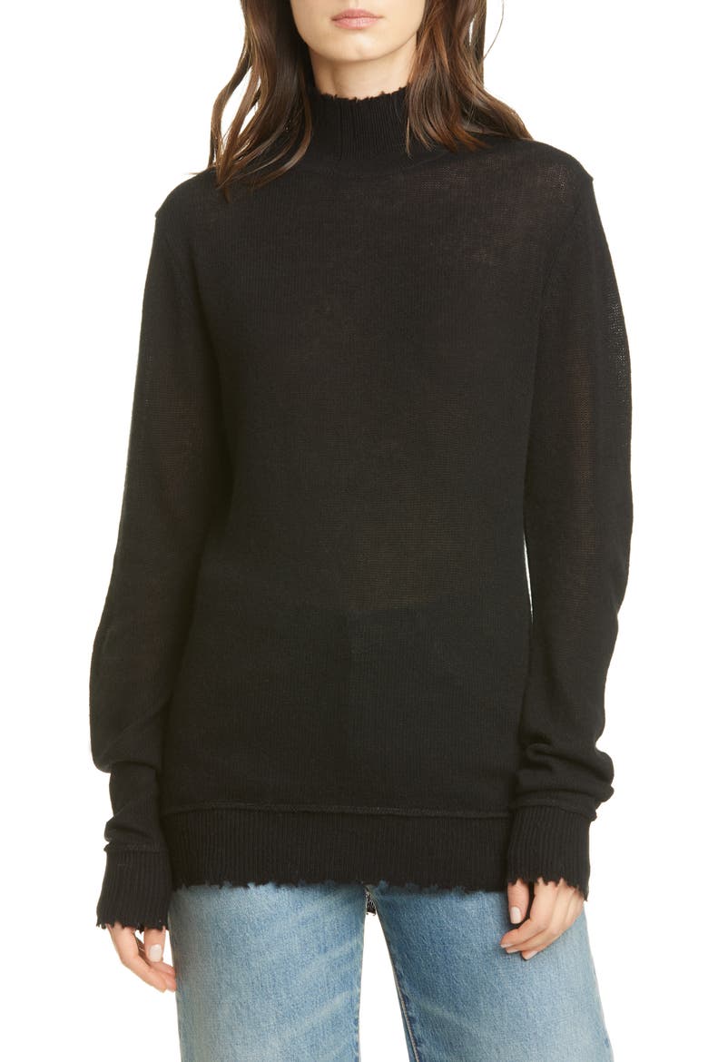 Distressed Cashmere Sweater, Main, color, BLACK