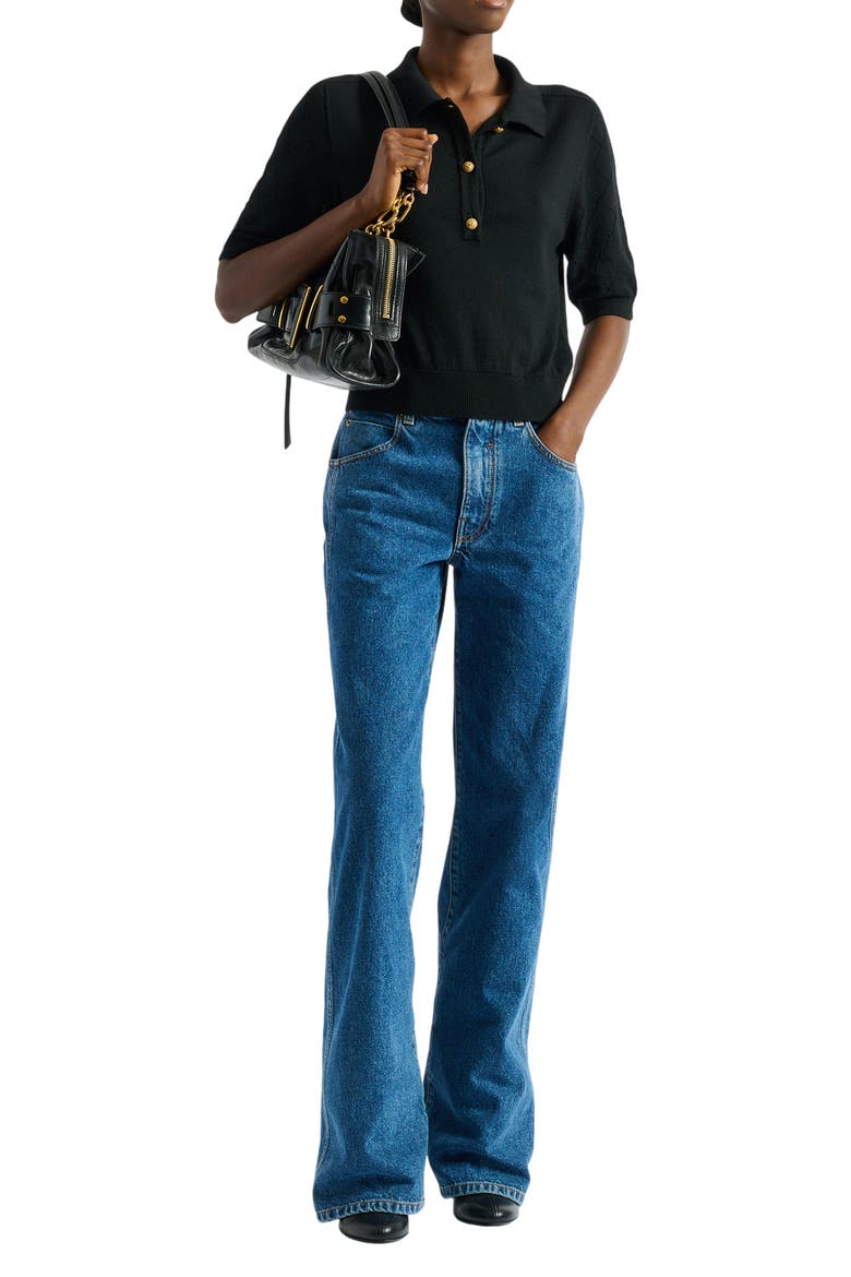 Knitted 3-button polo, Alternate, color, black