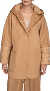 Donna Karan New York Mixed Media Puffer Sleeve Wool Blend Coat
