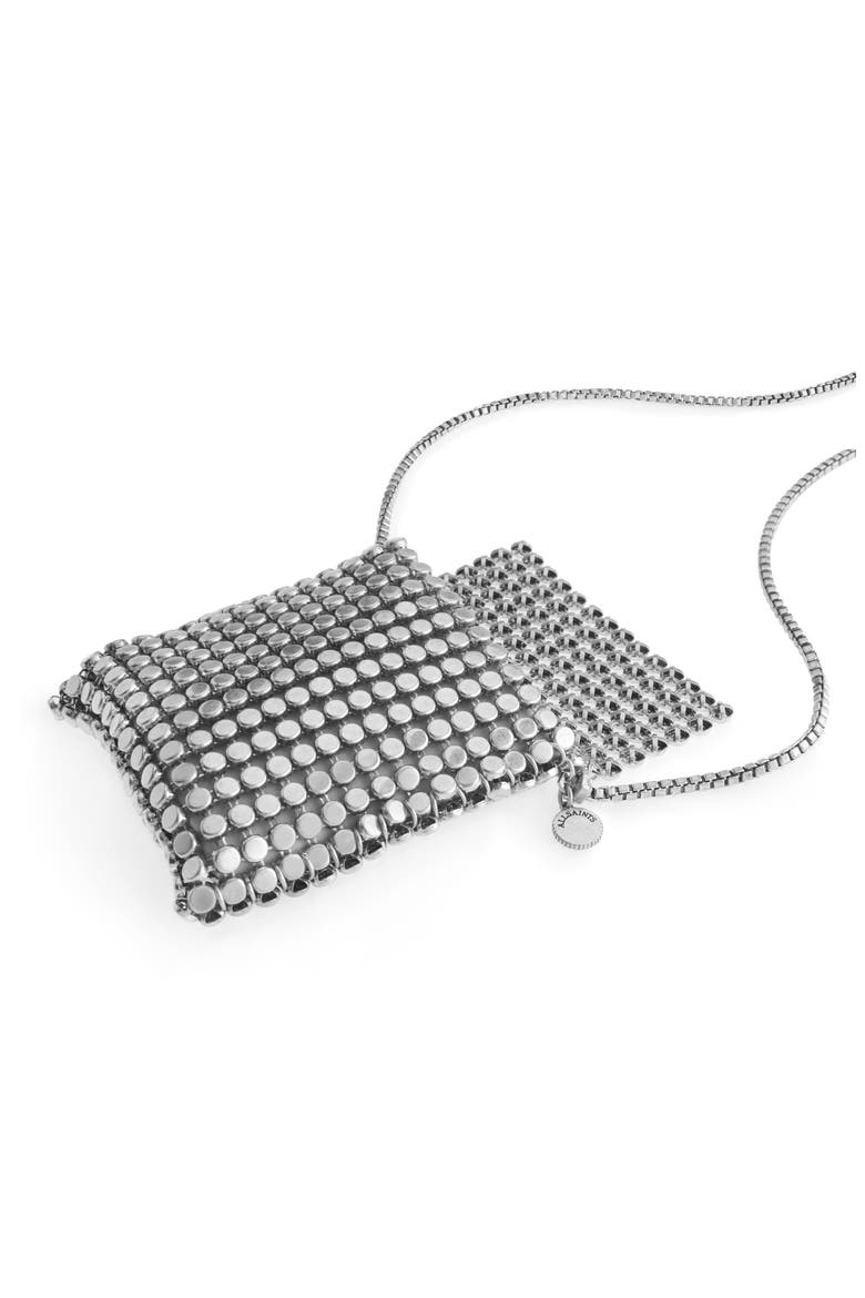 Chainmail Bag Long Pendant Necklace, Alternate, color, WARM SILVER