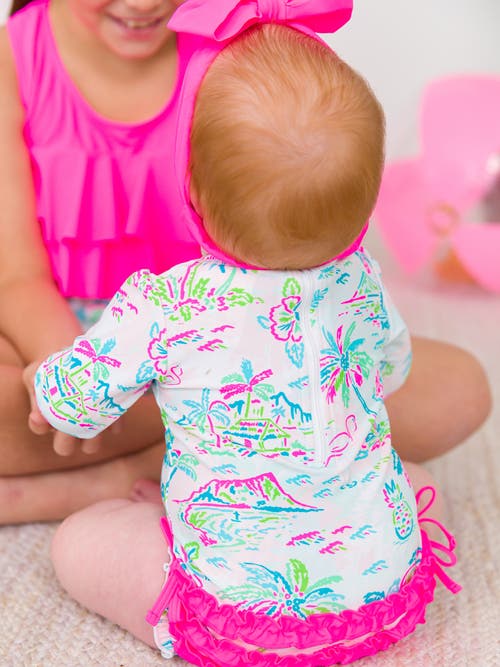 Rufflebutts Toddler Girls Long Sleeve Upf50+ One Piece Rash Guard In Tropical Resort