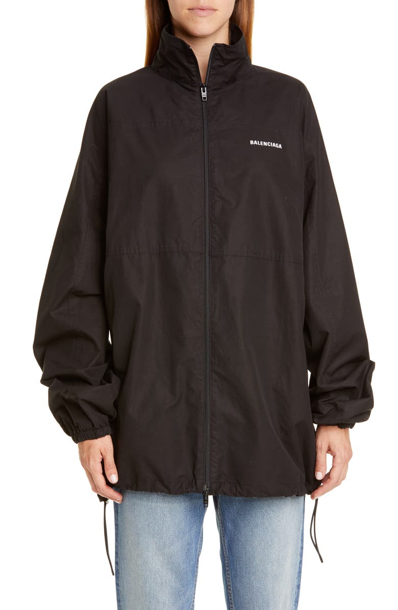 Balenciaga Logo Embroidered Cotton Poplin Jacket, Main, color, 